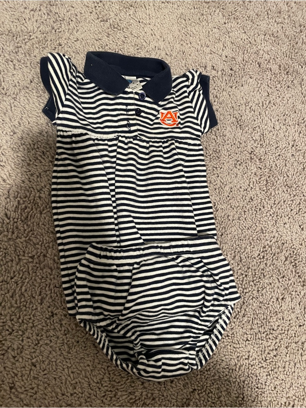 Auburn Striped Collared Baby Onesie - Navy & White x2